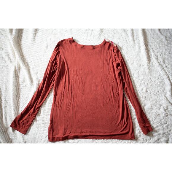 Citron Santa Monica Long Sleeve Top XL Sequined Asian Theme Geisha Brick Red - Picture 4 of 4